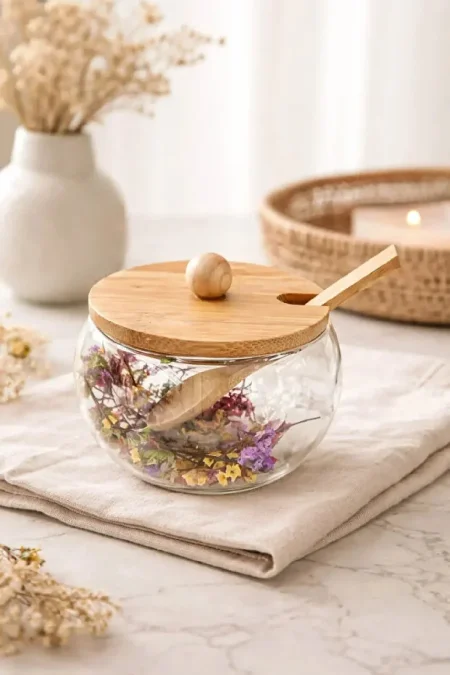 سكرية زجاج غطا خشب مع معلقه