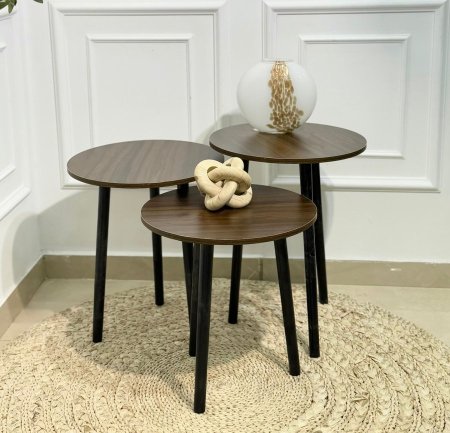 طقم سكملات خشب 3 قطع مدور