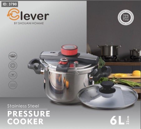 طنجرة ضغط كليفر ستانلس ستيل 18/10 ضغط مزدوج Clever Stainless Steel Pressure Cooker – 18/10 – Double Pressure 8 / 8  6 لتر 8 لتر 10 لتر 12 لتر