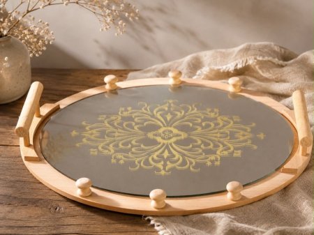 صنية خشب ديكور فخمة حجم كبير
