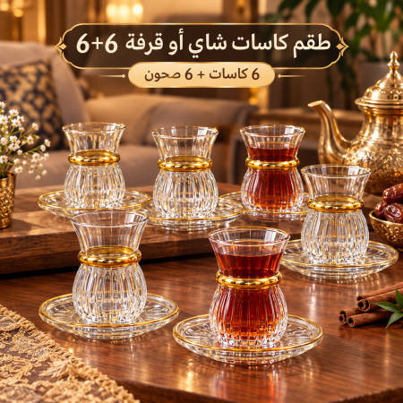 كاسات شاي وقرفة 6+6 كرستال